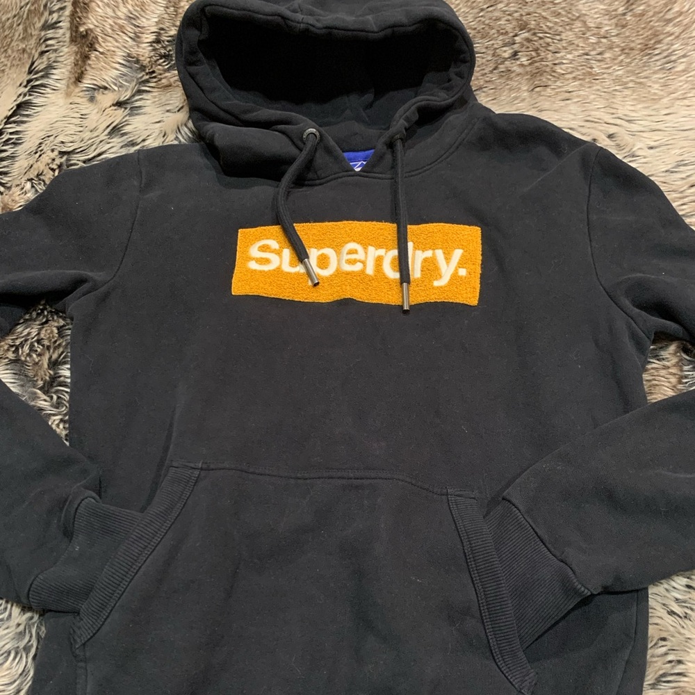 Superdry Brushed lining Chenille logo black Logo hoodie Size